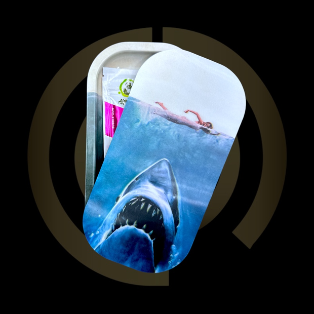 Slim Metal Rolling Tray w/ 3D Magnetic Lid - Shark Attack