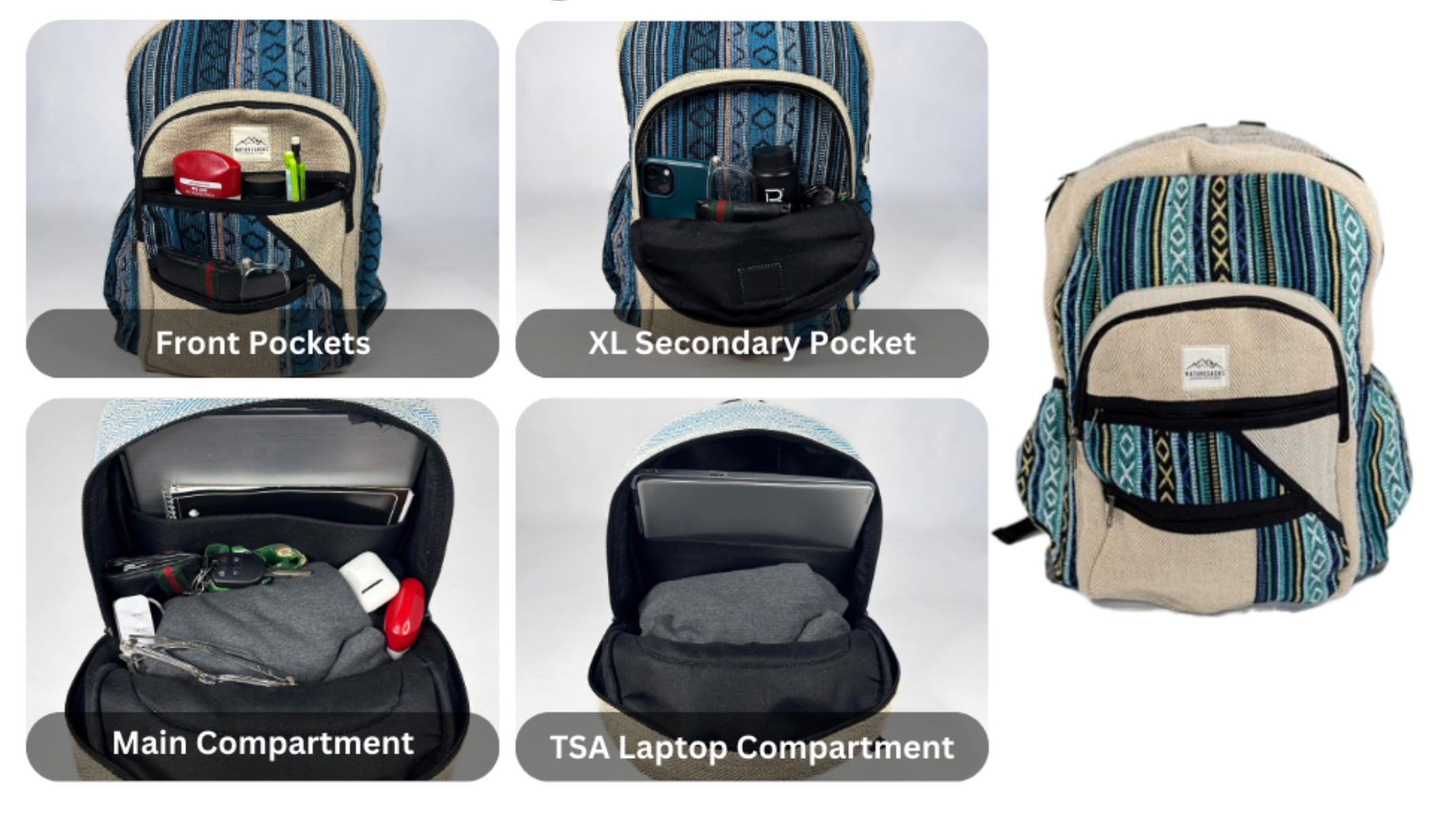 Nature Sacks - Handcrafted Hemp Backpack - Black Design