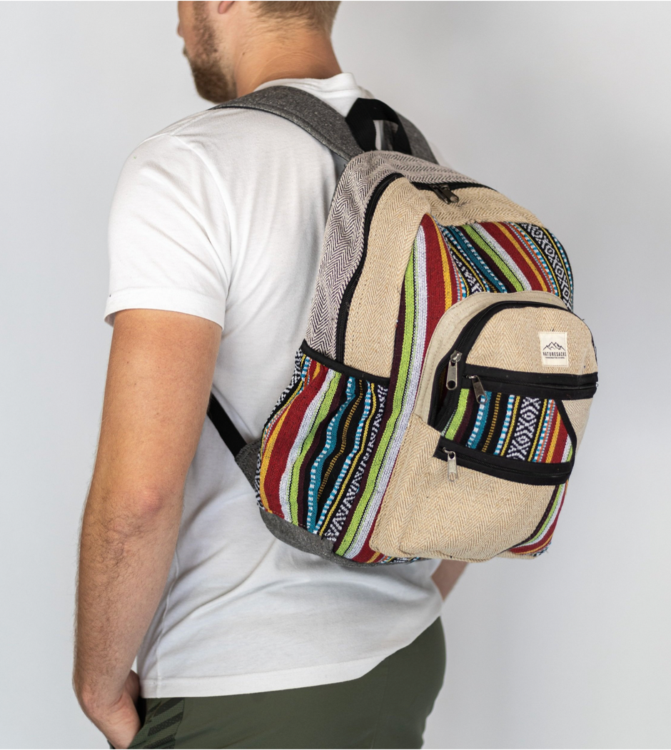 Nature Sacks - Handcrafted Hemp Backpack - Rainbow Design