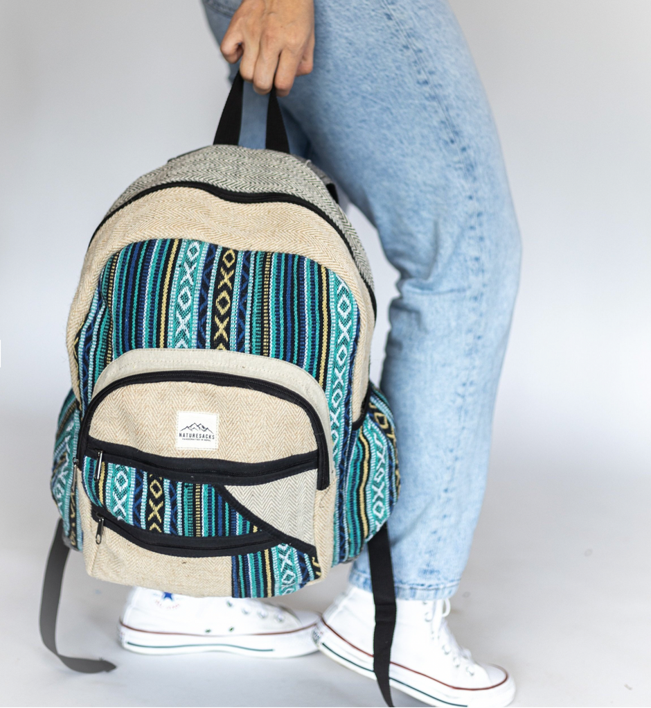 Nature Sacks - Handcrafted Hemp Backpack - Sky Blue