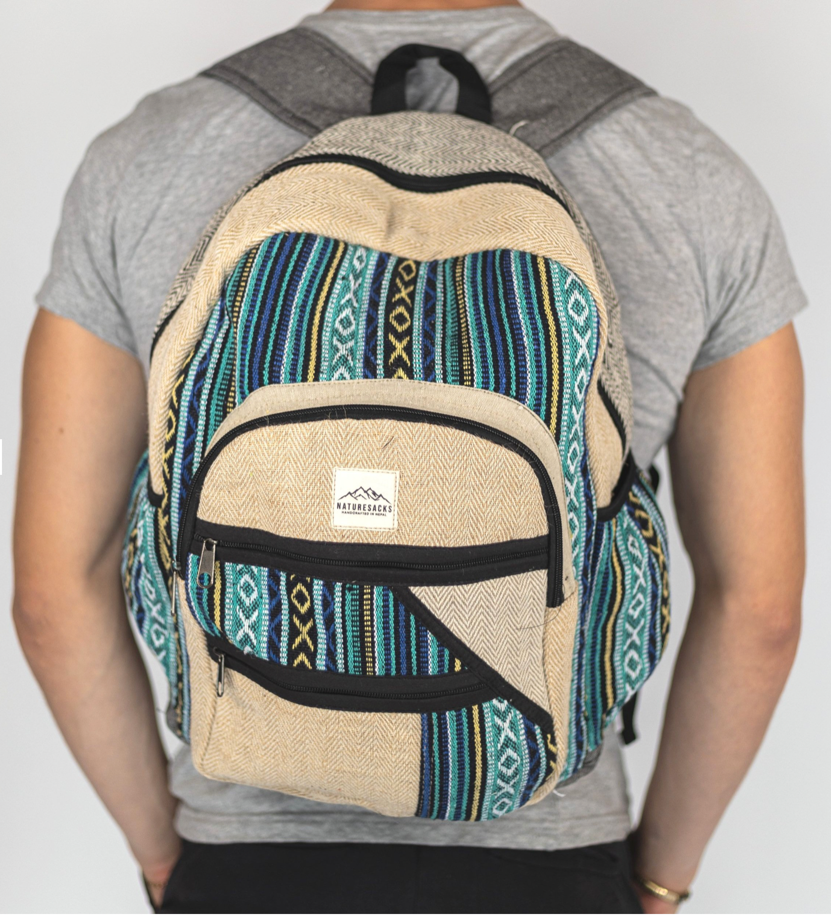 Nature Sacks - Handcrafted Hemp Backpack - Sky Blue
