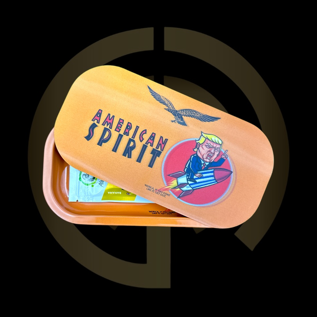 Slim Metal Rolling Tray w/ 3D Magnetic Lid - America First