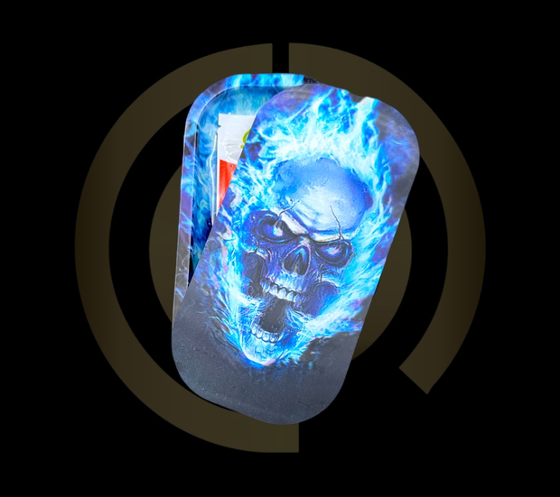 Slim Metal Rolling Tray w/ 3D Magnetic Lid - Blue Skull