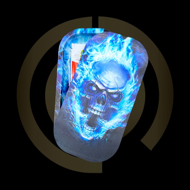 Slim Metal Rolling Tray w/ 3D Magnetic Lid - Blue Skull