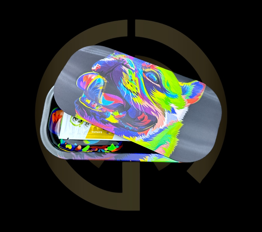 Slim Metal Rolling Tray w/ 3D Magnetic Lid - Doggie