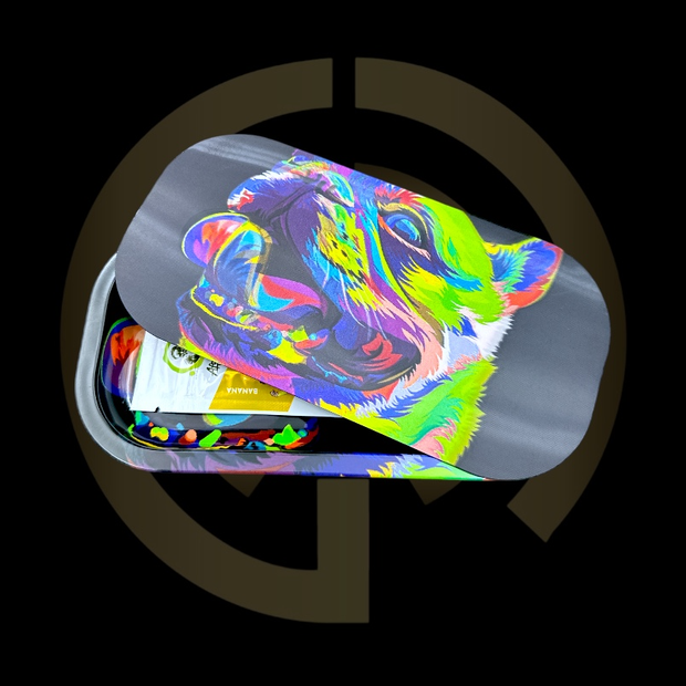 Slim Metal Rolling Tray w/ 3D Magnetic Lid - Doggie