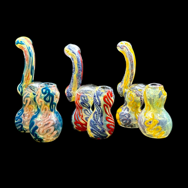 Glass Bubbler - Double Chamber Squiggly  (7")
