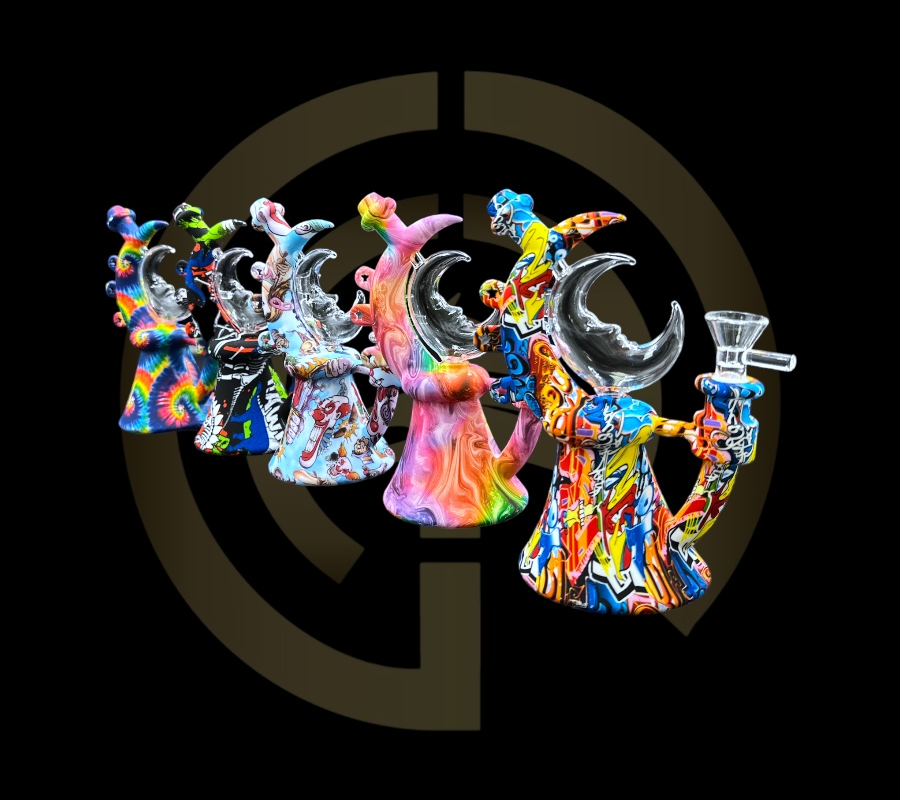 Silicone Water Pipe - Graffiti Moon (7.5