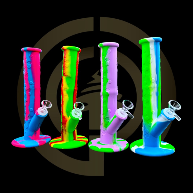 Silicone Water Pipe - Honeycomb Stamp (10")