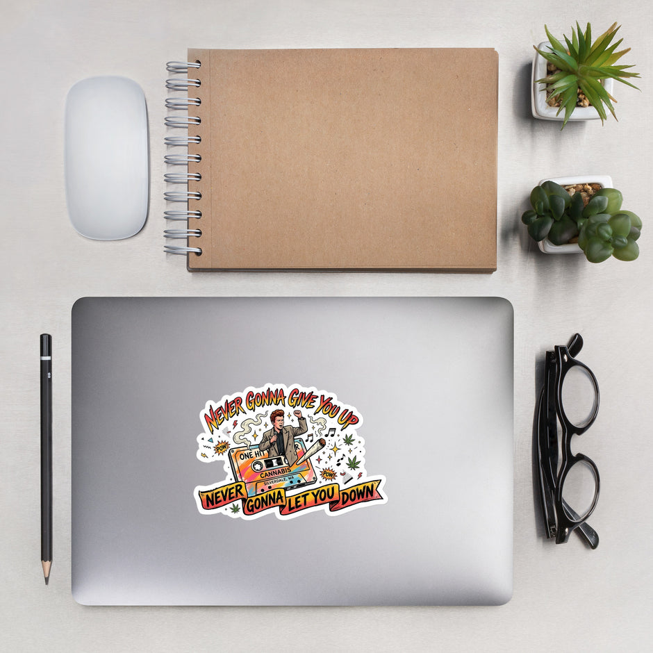 Never Gonna Give You Up Sticker - 5.5in on a laptop