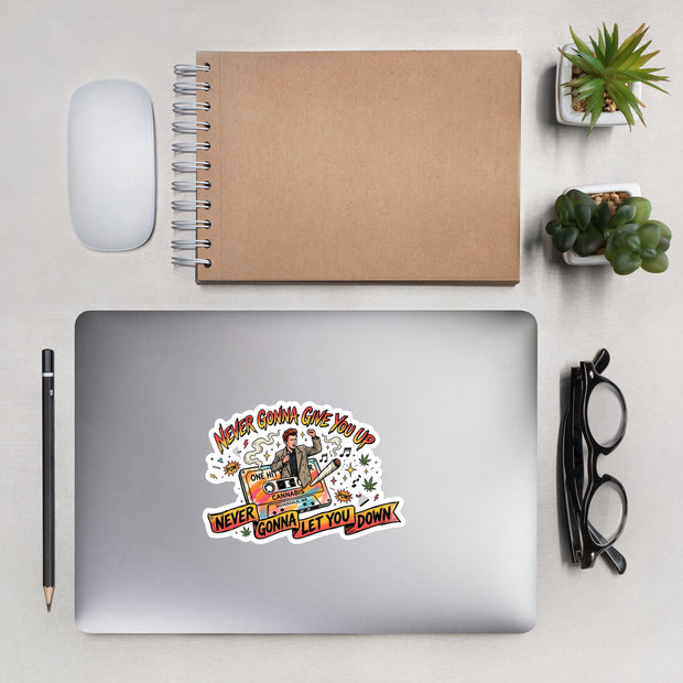 Never Gonna Give You Up Sticker - 5.5in on a laptop