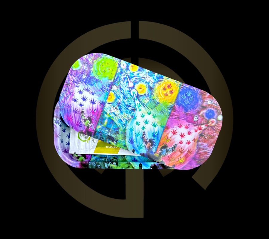 Slim Metal Rolling Tray w/ 3D Magnetic Lid - Leafy Sky