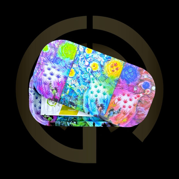 Slim Metal Rolling Tray w/ 3D Magnetic Lid - Leafy Sky