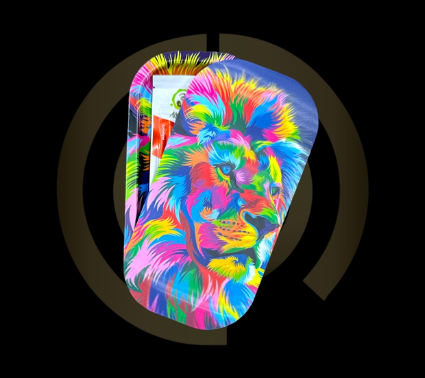 Slim Metal Rolling Tray w/ 3D Magnetic Lid - Lion Collage