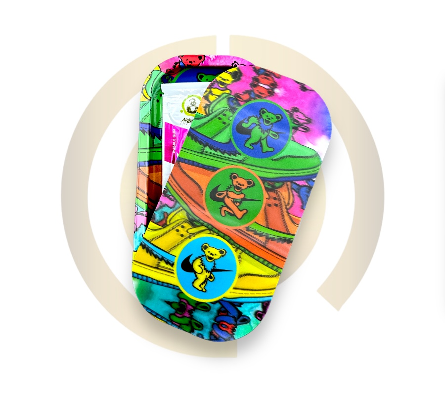 Slim Metal Rolling Tray w/ 3D Magnetic Lid - Teddy Kicks