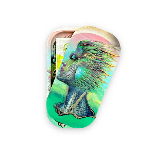 Slim Metal Rolling Tray w/ 3D Magnetic Lid - Peacock Crown