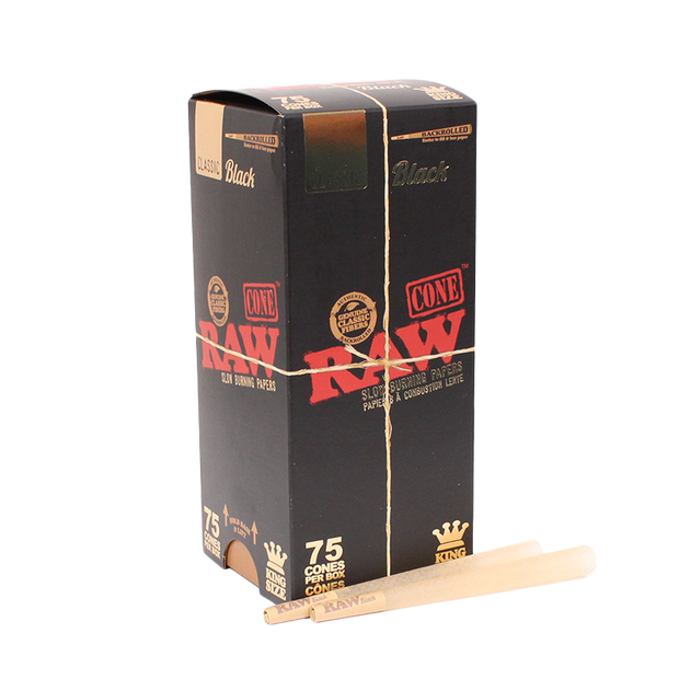 RAW - Black King Size Classic Pre-Roll Cone (75 Pack)