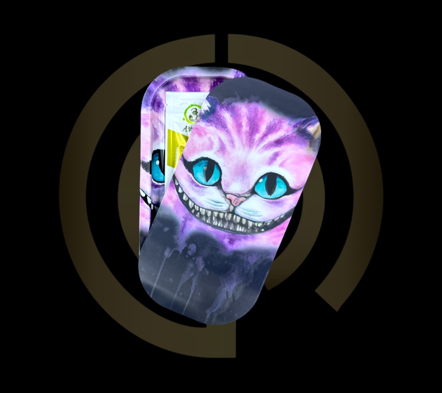 Slim Metal Rolling Tray w/ 3D Magnetic Lid - Purple Cat