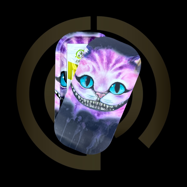 Slim Metal Rolling Tray w/ 3D Magnetic Lid - Purple Cat