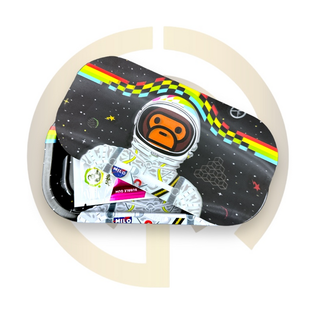 Slim Metal Rolling Tray w/ 3D Magnetic Lid - Space Monkey