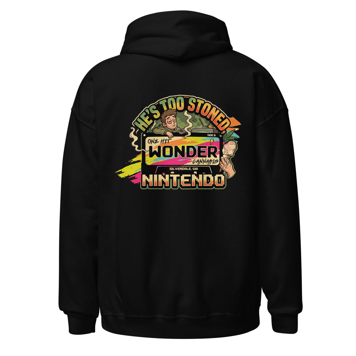 He's Too Stoned Hoodie - Black, back