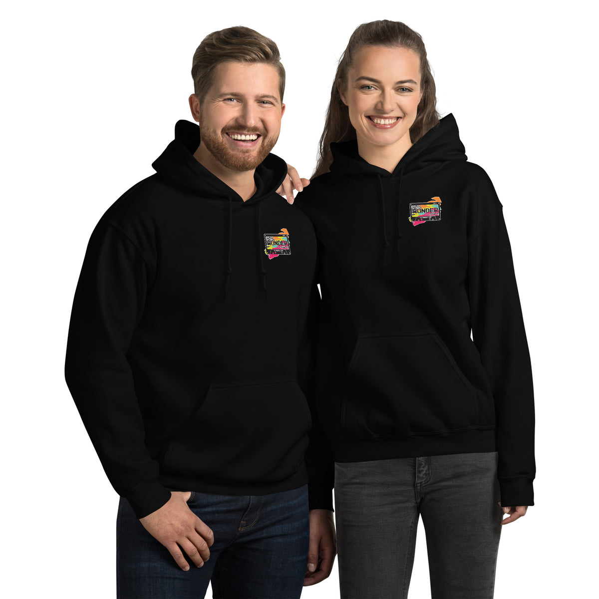 One Hit Wonder Silverdale Logo Hoodie - Black, front, worn (couple)