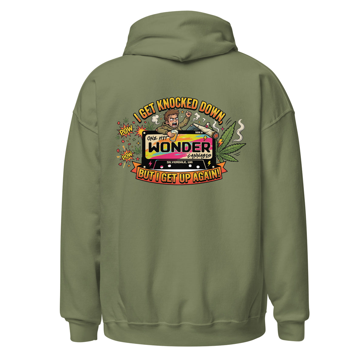 I Get Knocked Down Hoodie - Military Green, back