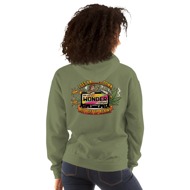 I Get Knocked Down Hoodie - Military Green, back, worn