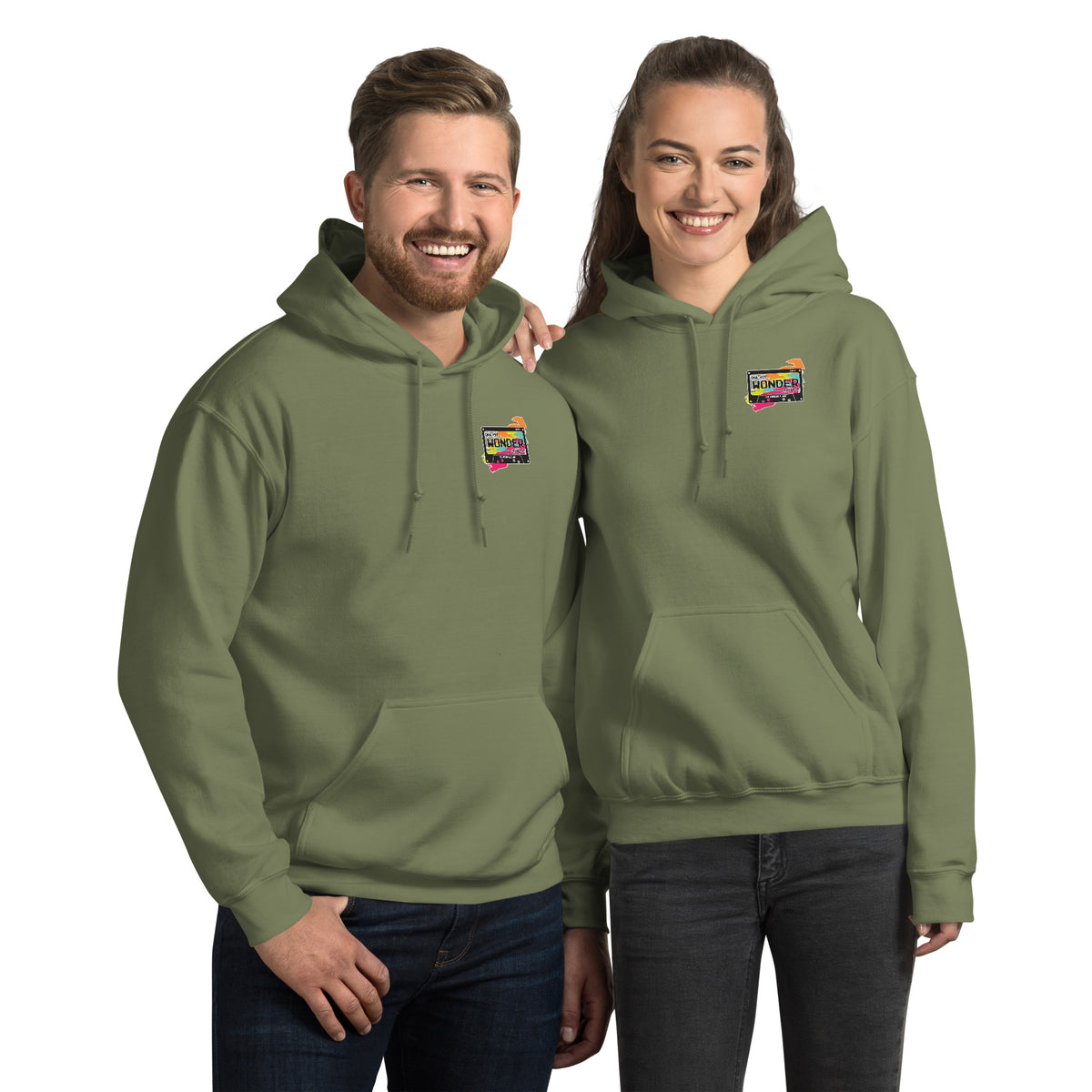 I Get Knocked Down Hoodie - Military Green, front, worn (couple)