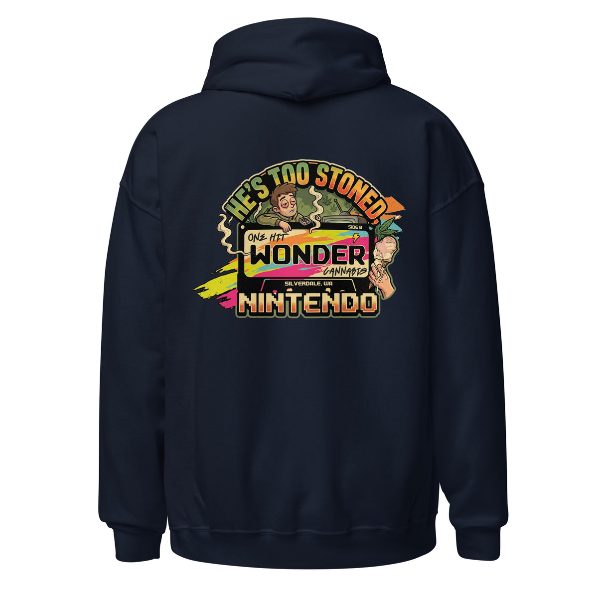 He's Too Stoned Hoodie - Navy, back