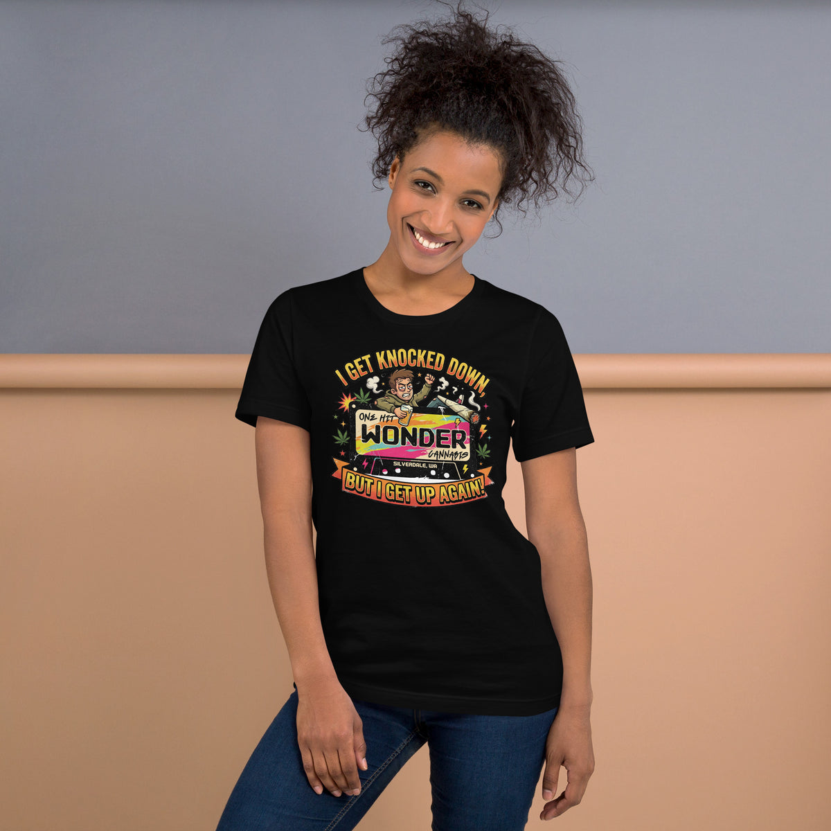 I Get Knocked Down Tee - Black, worn