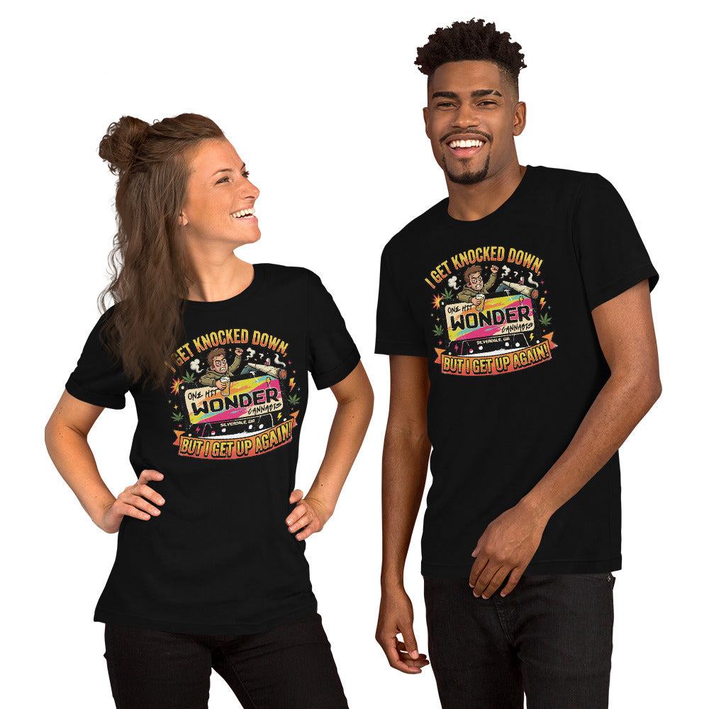 I Get Knocked Down Tee - Black, front, worn (couple)