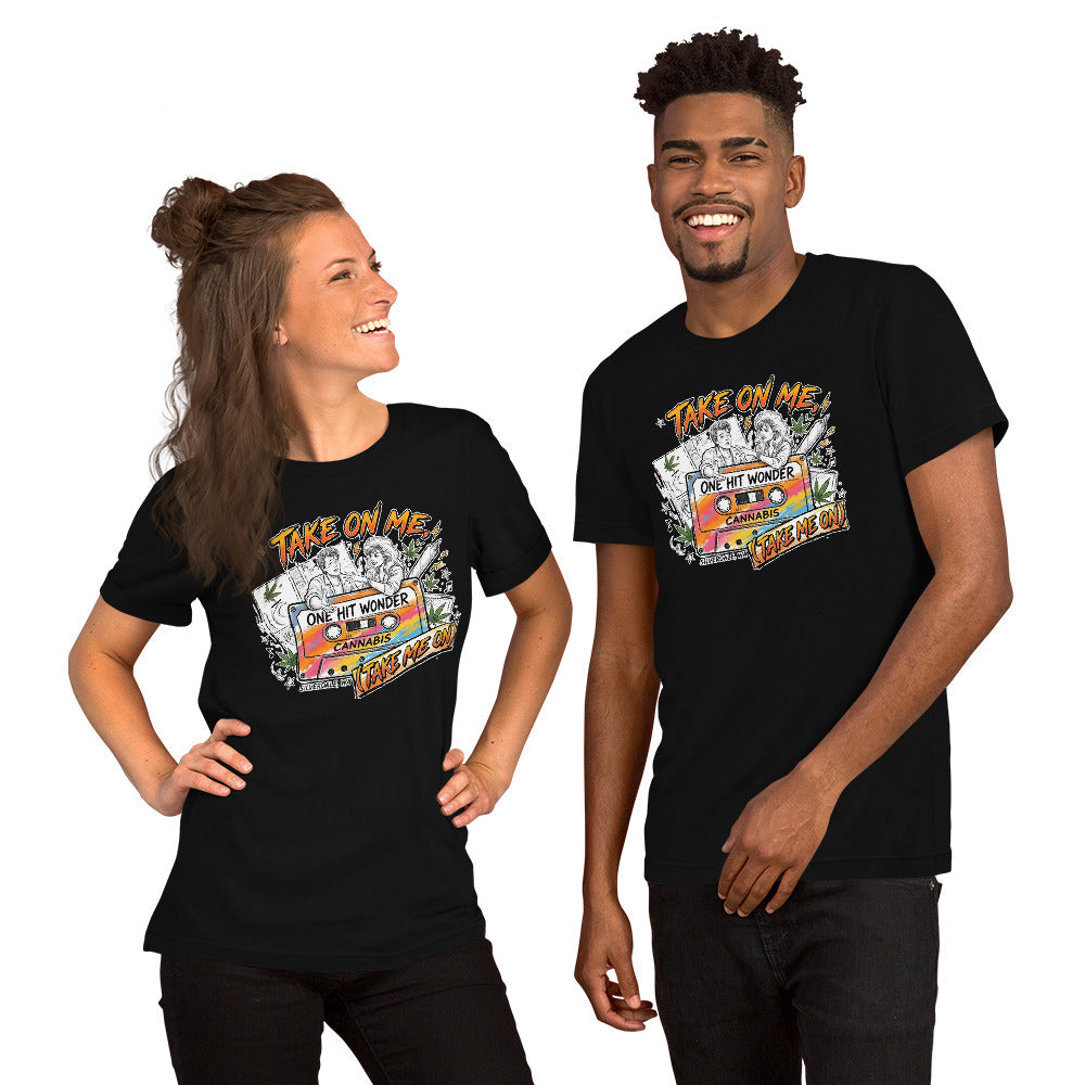 Take On Me Tee - Black, front, worn (couple)