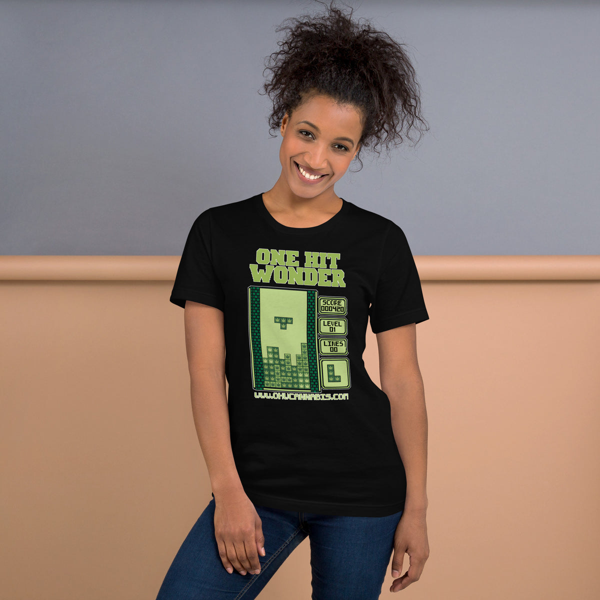 One Hit Wonder Block Stack Tee - Black, worn