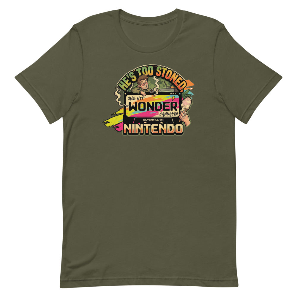 He's Too Stoned Tee - Military Green, flat